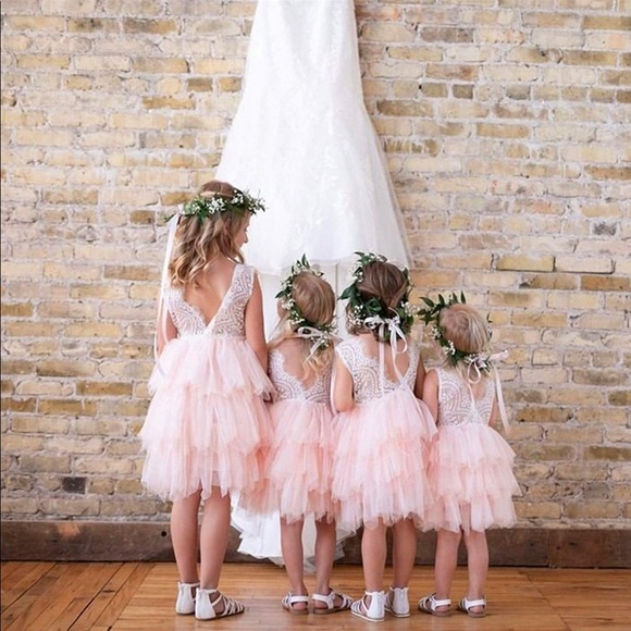 2Bunnies Girl Peony Lace Back A-Line Tiered Tutu Tulle Flower Girl Dress 12M - Picture 6 of 16